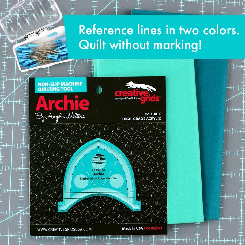 Creative Grids Machine Quilting Tool Archie - CGRQTA3 - Made in USA, Non-Slip Grip Acrylic Quilting & Sewing Template Ruler for Free-Motion Quilt Patchwork Design on Domestic Sewing & Longarm Machine - Image 5